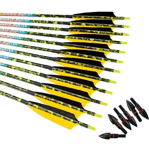 6pcs Linkboy Archery Carbon Arrows Sp300 -600 30inch 4inch Turkey Feather Arrow Point for Compound Recurve Bow Hunting Accessory