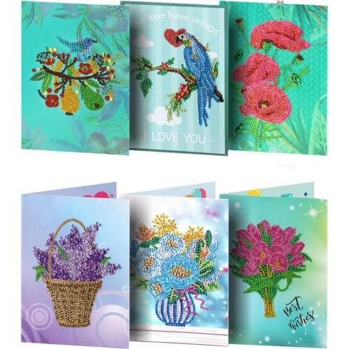 6PCS Christmas Cards 5D DIY Diamond Painting Rectangle Diamond Embroidery Mosaic Art Kits Santa Claus Greeting Postcards