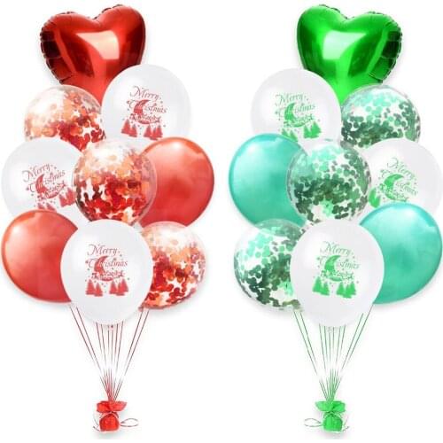 9pcs Merry Christmas Latex Balloons with Heart Aluminum Balloon Red Green Inflatable Globs for Xmas Nnew Year Party Decorations