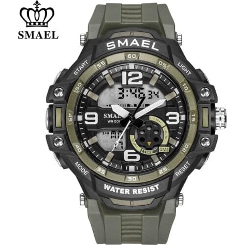 SMAEL Fashion Mens Sports Watches Men Quartz Analog LED Digital Clock Male Army Military Waterproof Watch Man Relogio Masculino