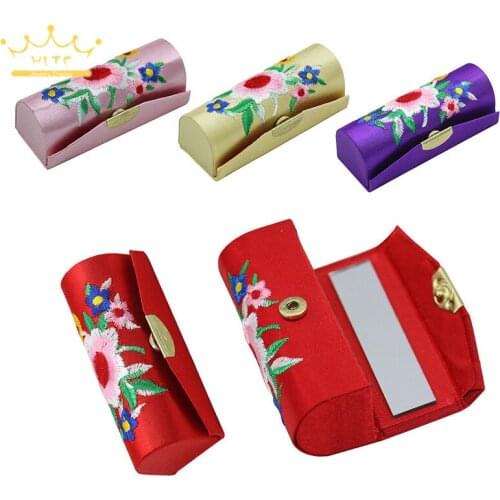Lipstick Carry Case Classical Style Traditional Embroidery Container Jewelry Box Lipstick Storage Holder