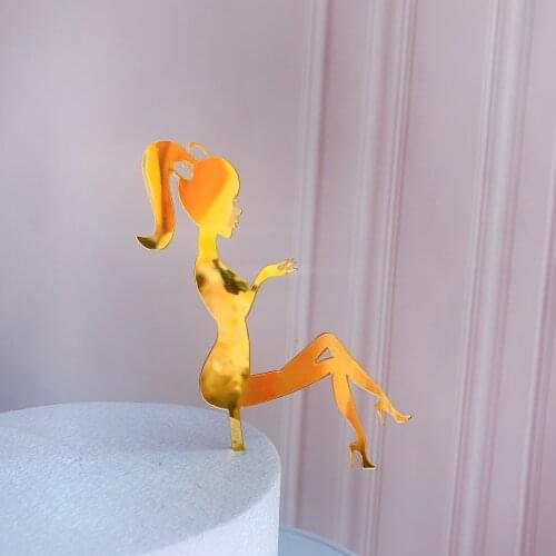 Black Acrylic Cake Topper Silhouette Girl Princess Wedding Party Supplies Bride and Groom Decorations Dessert Cupcake Topper