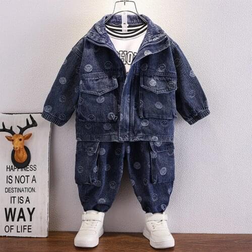 Tooling style Kids Suit For Toddler Boys Childrens Clothes Cartoon Multi-pocket Jacket Coats +Jeans Cargo Pants Sets Autumn New
