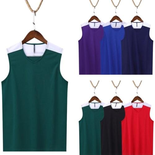 Simple Split Joint Style Sleevess Sporty Jersey And Pants Unisex Form For Basketball With V Neckine And Multi Sizes LB8106 Adult