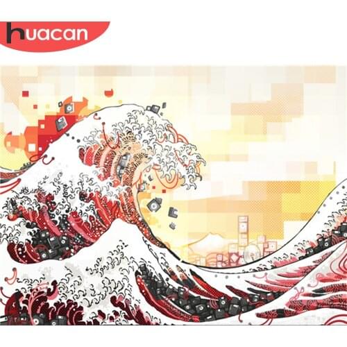 HUACAN 5d DIY Diamond Painting Ocean Waves Full Square Round Diamond Mosaic Landscape Embroidery Kit Home Decoration