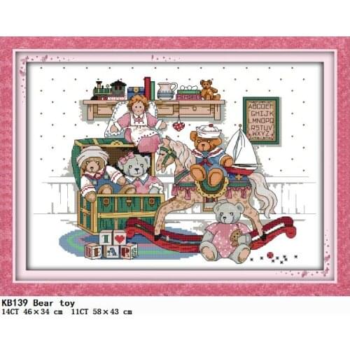 Bear Toy Stamped Needlework Cross Stitch Kit Embroidery Needpoint Pattern 11CT 14CT Counted Fabric Thread Canvas Home Decor Sets
