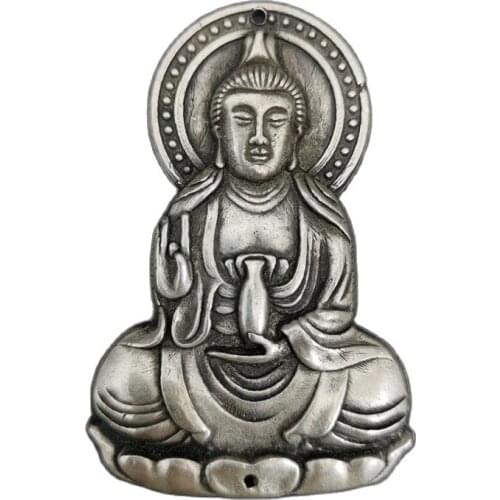 Chinese old Tibetan silver relief Guanyin amulet pendant Feng Shui lucky pendant