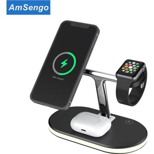 Amsengo 3 in 1 Magnetic Wireless Charger 15W for Mag safe iPhone 12 11 pro Max Fast Charging Station for Apple Watch Airpods pro