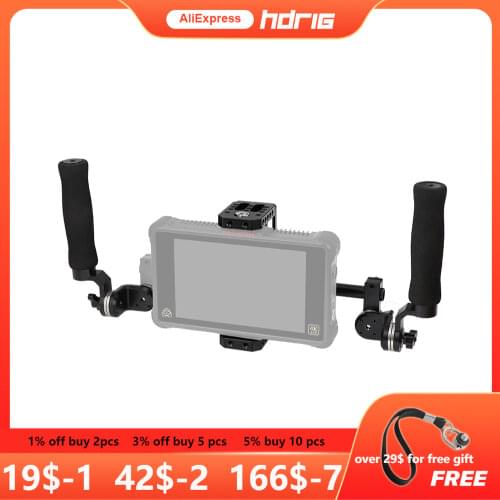 HDRIG Simple Monitor Cage Kit With Dual Rosette Handgrip Light Stand Head for 5" 7" on-camera Monitors