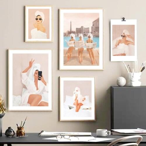 Boho Fashion Woman Wine Bathroom Abstract Wall Art Canvas Painting Nordic Posters And Prints Wall Pictures For Living Room Decor