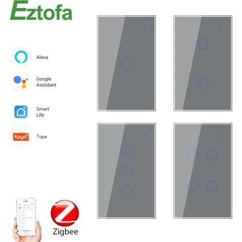 1234 Gang 2/3Way WiFi Touch Switch AC 100v220v Wall Light Switch Smart Home Zigbee Wireless Remote Control Tuya App US Standard