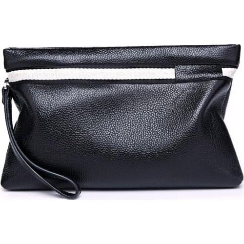 New Genuine Leather Men Handbags Pocket Day Clutches Large Capacity Soft Cowhide Leather Envelope Hand Bag Purse