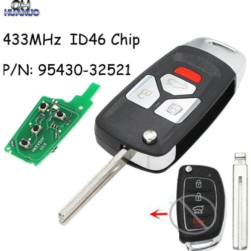 Upgraded Flip Remote Key Fob 433MHz ID46 chip for Hyundai i40 P/N: 95430-32521