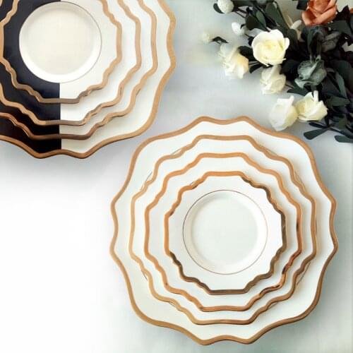Sunflower Dinnerware Plate Set Ceramic Golden Edge Western Food Tray Black White Steak Fruit Dishes High-end Dinner Plate 1pcs