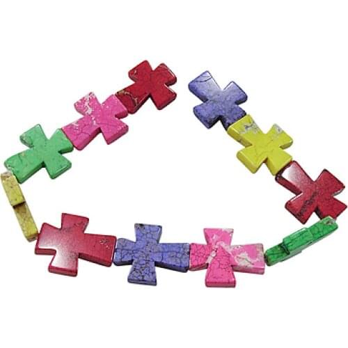 Mixed Color Natural Howlite Cross Beads Strands for jewelry making 37x30x7mm