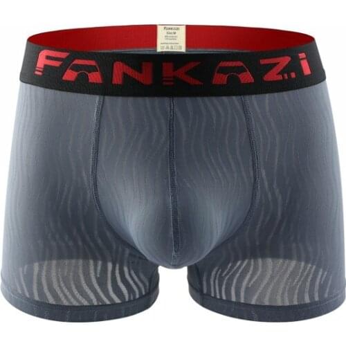 Sexy Men Underwear Boxers Shorts Cueca Semi-transparent Ice Silk Panties Man U Convex Pouch Underpants calzoncillo S-XL