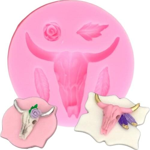 Rose Flower Silicone Mold Feather Bull Head Cupcake Topper Fondant Mold DIY Party Cake Decorating Candy Chocolate Gumpaste Mould