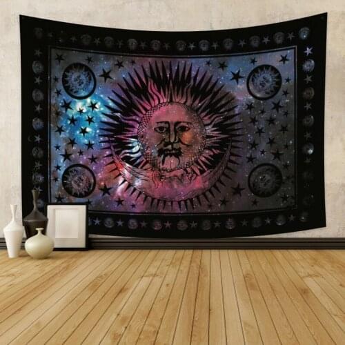 Mix Color Sun and Moom Print Tapestry Vintage Exotic Summer Plant Nature Frame for Bedroom Photography Wall Decor