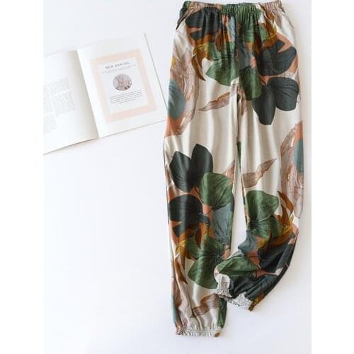 Viscose Pants Sleep Bottoms Casual Print Flower Pajamas Women Sleewpear Pyjamas Soft Intimate Lingerie Pijamas Soft Nightwear
