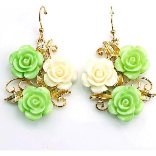 JINGLANG Dangle Earrings Stainless Steel Hooks 3 Color Resin Flower Gold Color Charms Earrings For Women Jewelry Free Shipping