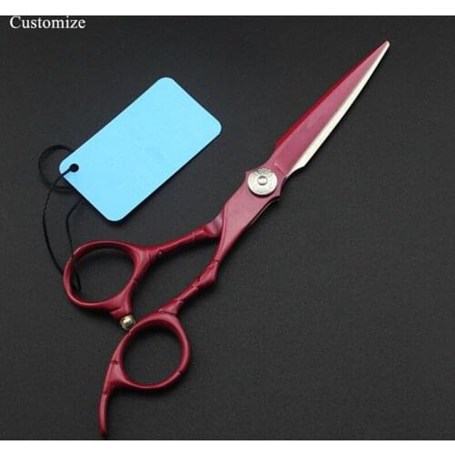 Customize japan 440c 6'' red retro hair salon scissors cutting barber makas makeup scissor Thinning shears hairdressing scissors