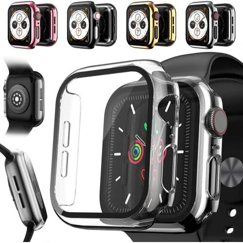 Protector Case For Apple Watch Series 6 5 4 Plating Case+Tempered Glass Screen Protector Full Shell Anti-Scratch Accessories