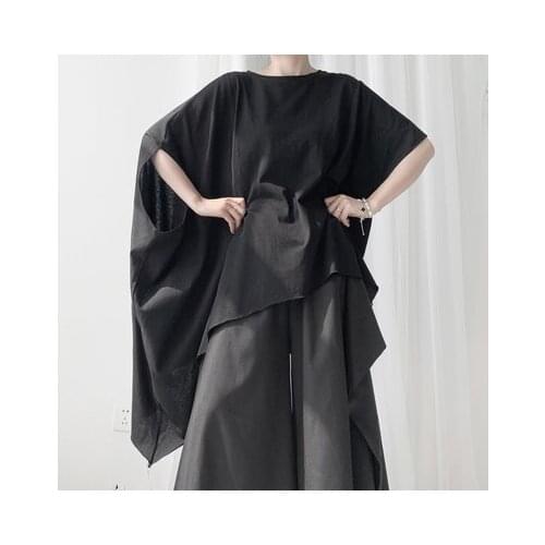 Women White Asymmetrical Big Size Oversized T-shirt New Round Neck Half Sleeve Fashion Tide Spring Autumn 2020 19A-a644