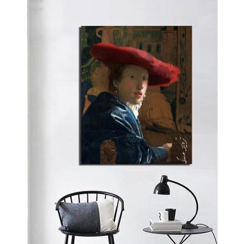 Johannes Girl With The Red Hat Wall Art Canvas Painting Posters Prints Modern Painting Wall Pictures For Living Room Home Decor