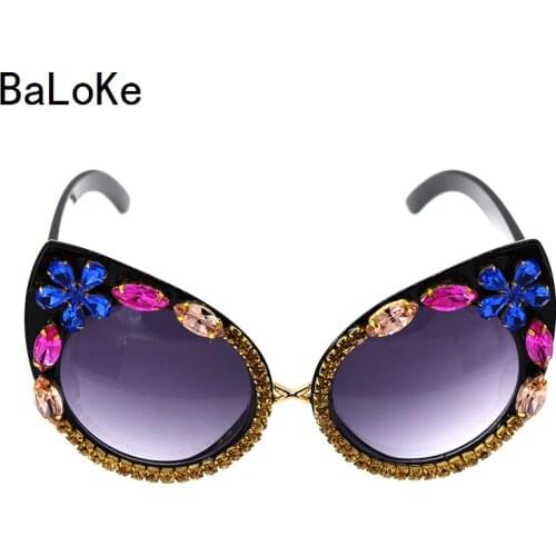 Baroque Women Sunglasses Rhinestone Sunglasses Colorful Crystals Decoration Cat Eye Sunglasses Shades Female gafas de sol