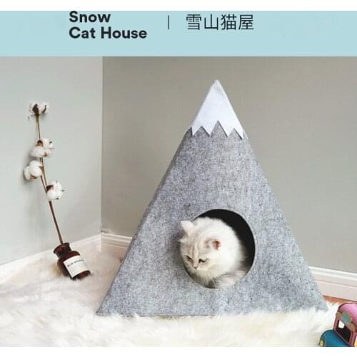 New Snow Mountain Warming for Indoor Cats Dog House Dog Cat Bed Cave Sleeping Bag Felt Cloth Pet House gray 1pcs