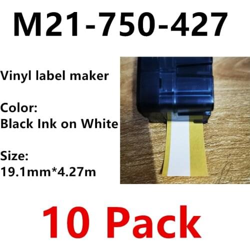 10 Pack Label Tape M21-750-427 m21 750 427 Ribbon Vinyl Labels Black on White Film for Portable Printer BMP21-PLUS bmp21 plus