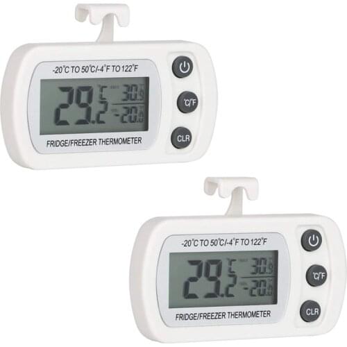 2Pcs Fridge Thermometer Digital Freezer Thermometer Room Thermometer with Hook LCD Display Read Max Min Function