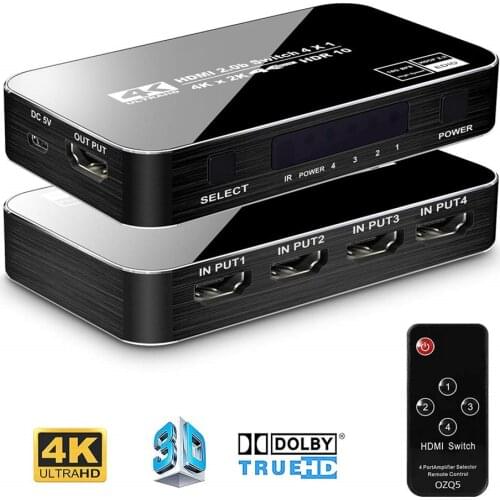 2020 Best 4K HDMI Switch 2.0 Support RGB 4:4:4 HDR HDMI Switch 4K 60Hz HDMI 2.0 Switch Remote IR UHD 4 Port HDMI Switch Switcher