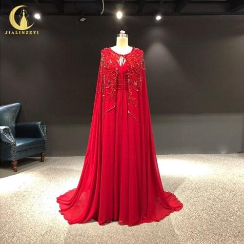 Rhine real Pictures Two Pieces Red Cape with Crystal arabic formal dress evening dresses long 2020