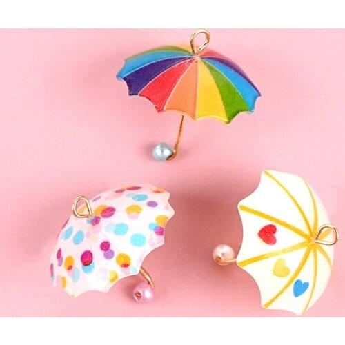 5Pcs Miniature Dollhouse Umbrella Charms Diy Earrings Necklace Pendant Keychain Doll House Decoration Accessories