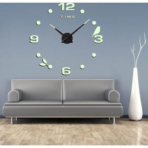 Frameless Acrylic Luminous Wall Sticker 3D DIY Clock Living Room Hanging Decor