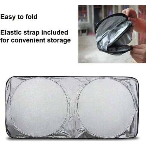 Car Foldable Sun Shade Windshield Durable Reflective Block Heat Cover 150*70cm Windshield Shade With Storage Bag