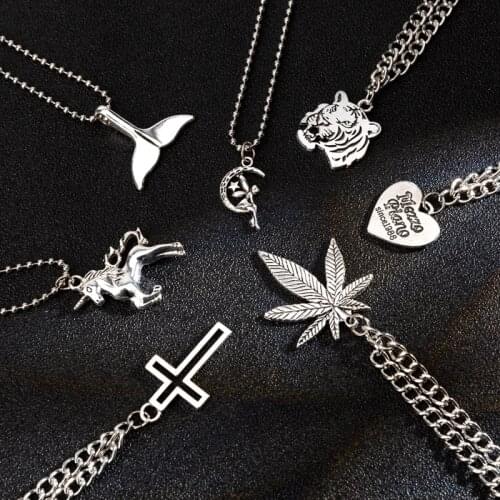 Stainless steel beads chains unicorn tiger necklaces men punk vintage Maple leaves necklace women unisex gifts