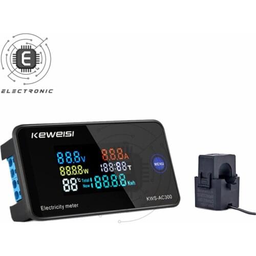 Color LCD Screen AC Voltage Current Power Temperature Digital Meter Tester AC50-300V 100A Digital Voltmeter with CT