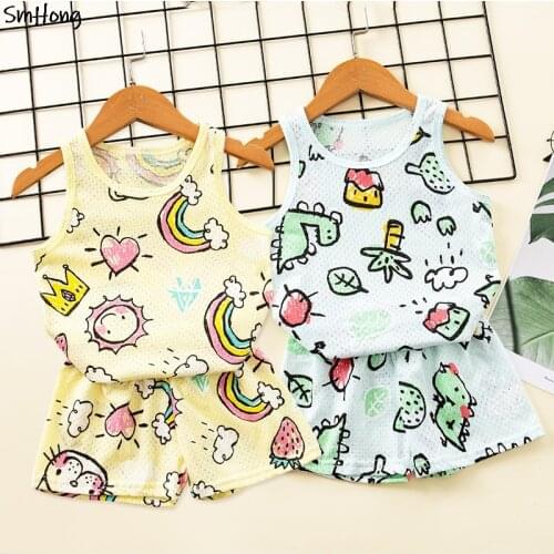 Kids Pajamas 1 to 9 Years Summer Sleeveless Pyjamas Cotton Animal Cartoon Pajamas for Girls Boy Sets Childrens Clothing Sets