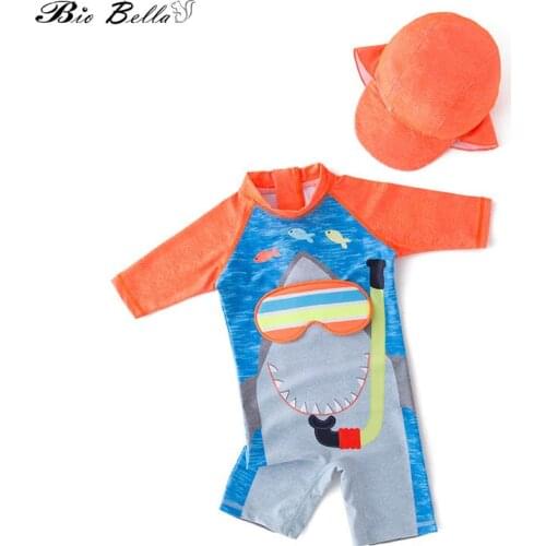 Childrens Swimsuit Mens One-piece Suits Diving Shark Childrens Baby Swimming Beach Sun Protection Cap 2 Piece Baby Boy Set