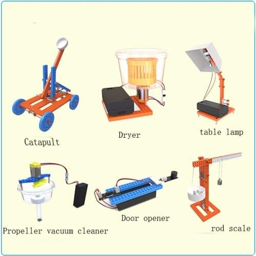 Childs invention science experiment set toys catapult/dryer/lamp/vaccum cleaner/wind trolley/solar car etc