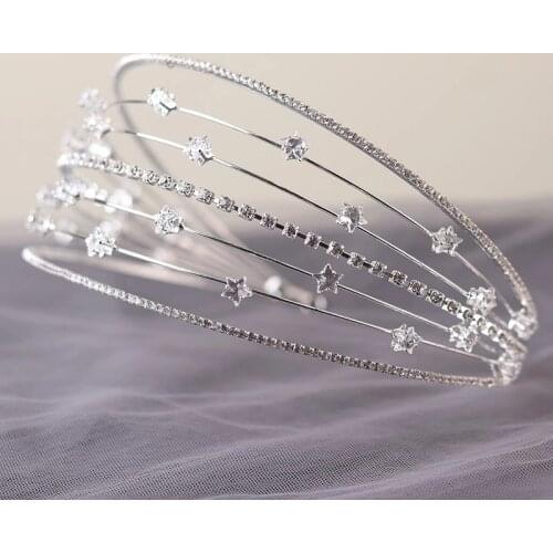 Luxury Sparkly Crystal Star Tiaras Crowns Hair Hoop Silver Plated Bride Headdress Rhinestone Hairbands Wedding Hair Accessories