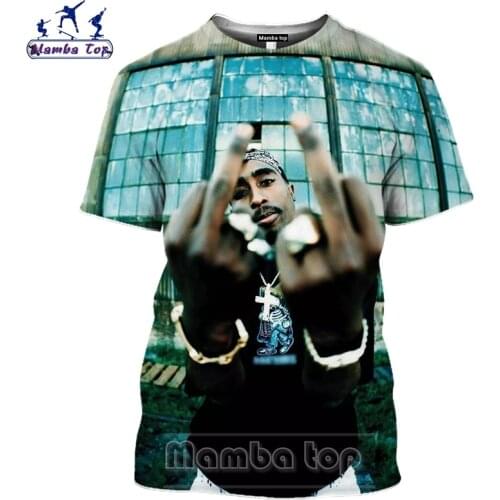 Mamba Top 3D Hip Hop Music Singer 2pac T-shirt Black Angel Shirt Explosion Mens T-shirt Cartoon Harajuku Musical Instrument Top