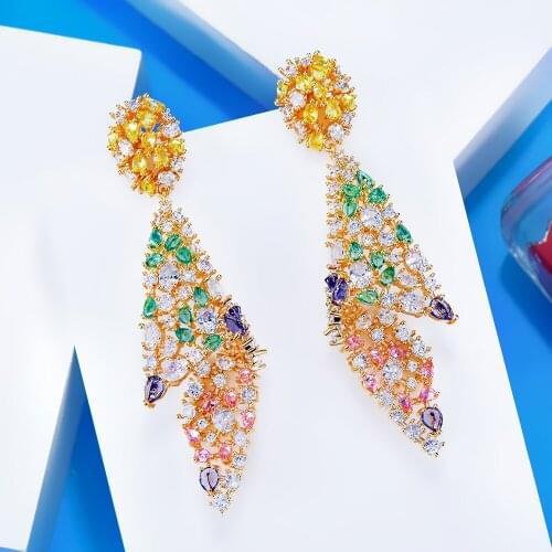 Jimbora 2020 High Quality Luxury Shiny Trendy Dangle Earrings For Women Wedding Cubic Zirconia CZ DUBAI Bridal Earring Jewelry