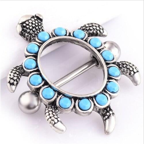 2PCS New Fashion Style Nipple Rings Piercing Stainless Steel Cute Animal Tortoise Sexy Women Nipple Rings Jewelry Body Piercing