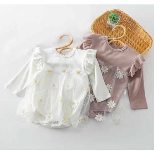 Toddler Baby Girl Romper Mesh Splicing Cotton Long Sleeve Spring Autumn Baby Girls Clothes Newborn Baby Girls Jumpsuit