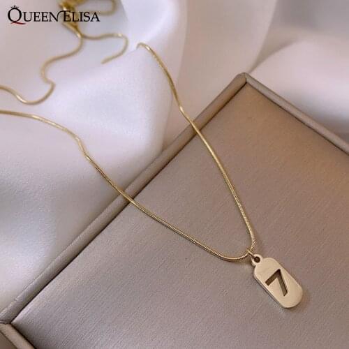QUEEN ELISA Number 7 Necklace Gold Letter Necklaces for Women Men Korean digital Clavicle Pendant 2021 New Trendy jewelry
