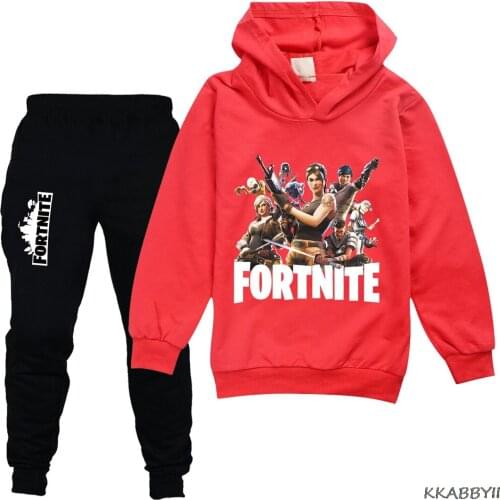 FORTNITE Spring Autumn Sweatshirt Pants Set Kid Cotton Sport Active Coat Set Hoodie Trousers Boy Girl Clothing