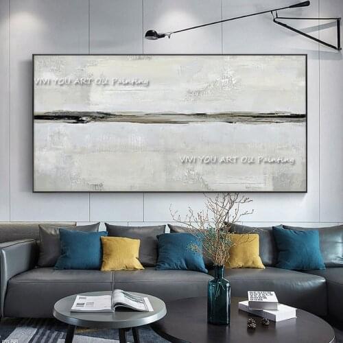 The Top Selling White Black Line Handmade Modern Abstract Thick Oil Painting On Canvas Corridor Palette Wall Art for Home Decor